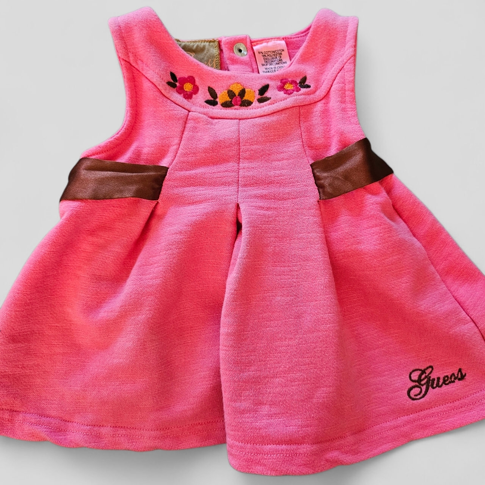 Baby Girl GUESS 6-9 Month Pink Embroidered Floral Dress With Tie Back Sleeveless